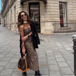 NWT ZARA Leopard Print Strapless Midi Dress Size XS